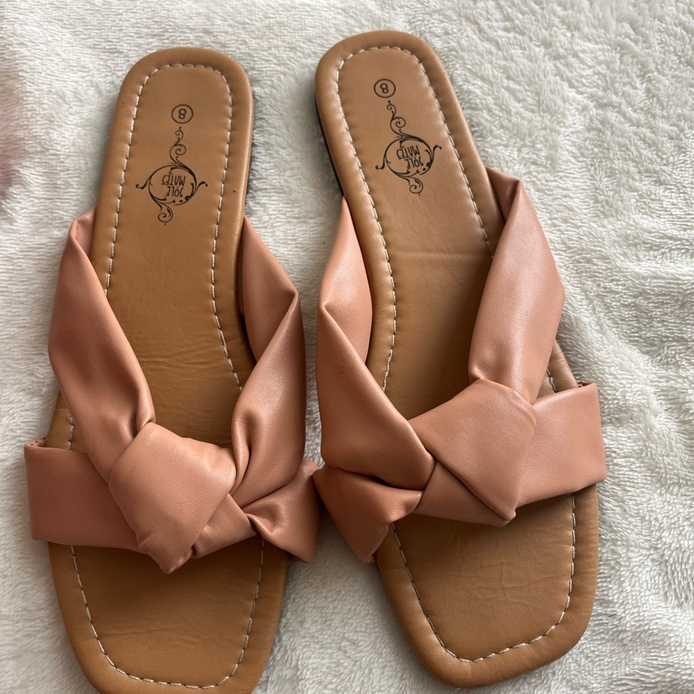 Women's Tan Knotted Slide Sandals